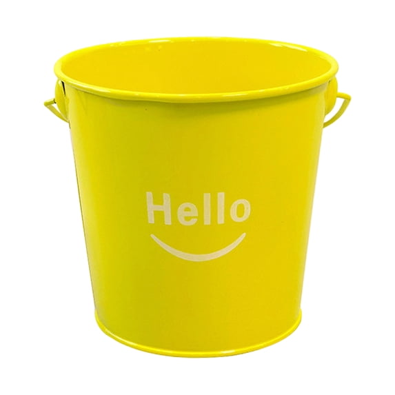 Metal Bucket with Hello Print Large Capacity Utility Pail for Home Garden Cleaning Storage Use with Handle