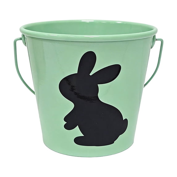 Metal Buckets with Handle, Easter Rabbit Bucket for Kids, Classroom, Crafts, and Party Favors, Candy Eggs Storage Bucket (Green)