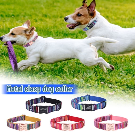 Metal Buckle Dog Collar and Leash Set Bohemian Striped Checkered Ethnic Pet Collar Durable Adjustable High Density Polyester Heavy Duty Clasp for All Dogs Red