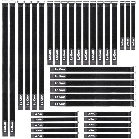 LeKou Cable Ties Metal Buckles Hook and Loop Ties Reusable Cable Ties Mix Sizes 35 Pack