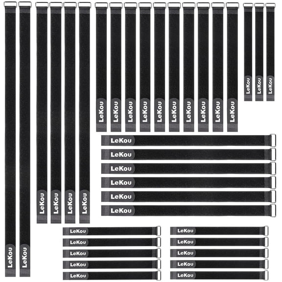 LeKou Velcro Straps Metal Buckles Hook and Loop Ties Reusable Cable Ties Mix Sizes 35 Pack