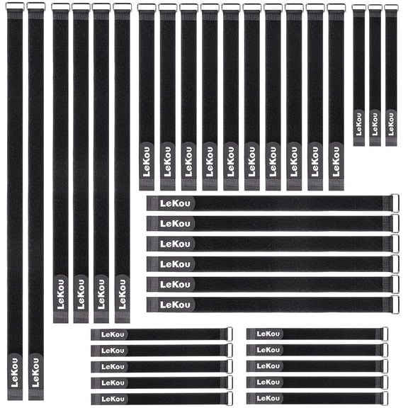 LeKou Cable Ties Metal Buckles Hook and Loop Ties Reusable Cable Ties Mix Sizes 35 Pack