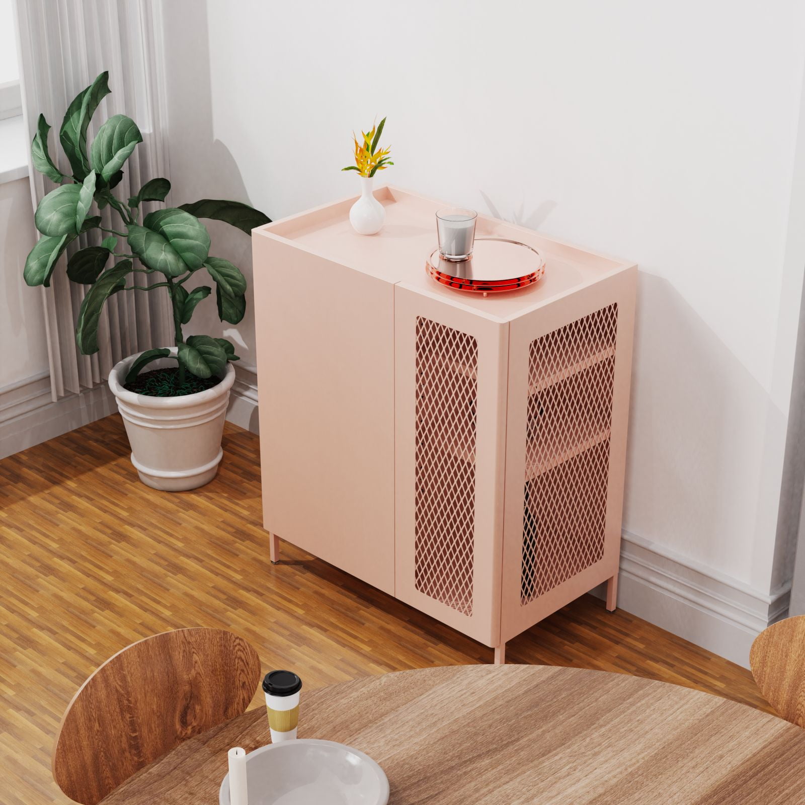 Metal Buffet Cabinet With Mesh Element Doors Adjustable Shelves ...
