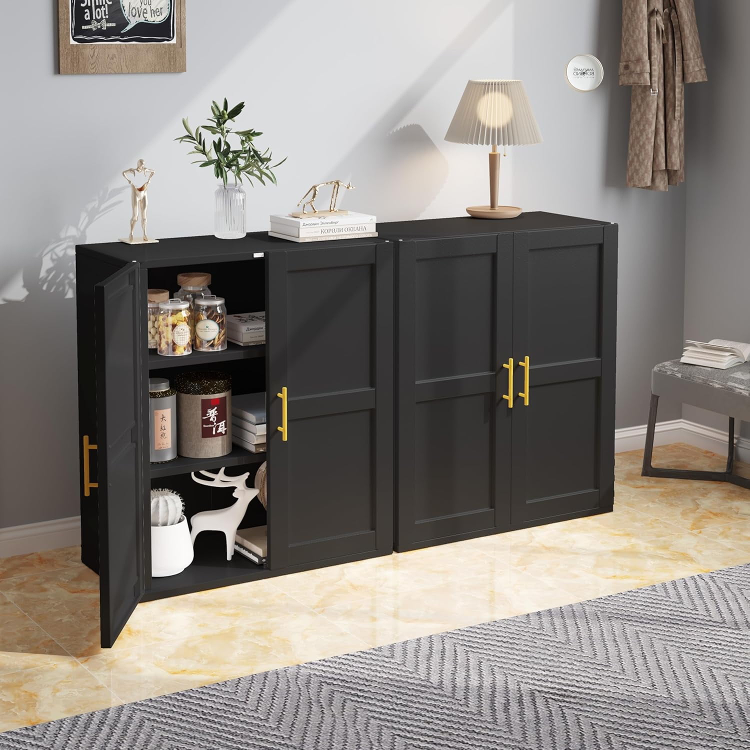 Metal Buffet Sideboard with Doors and Adjustable Shelves