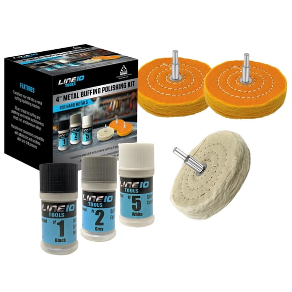 Metal Buffing Polishing Kit for Drill 4" Buffing Wheels, 3-Step Polishing Compound for Aluminum, Chrome, Stainless Steel, Perfect for Auto Wheel, Rim, Trim, Jewelry, Golf Club Restoration