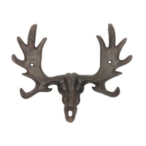 Metal Bull Moose Skull Antler Hooks Wall Mount Coat Rack Key Ring Rustic Living Room Home Decor