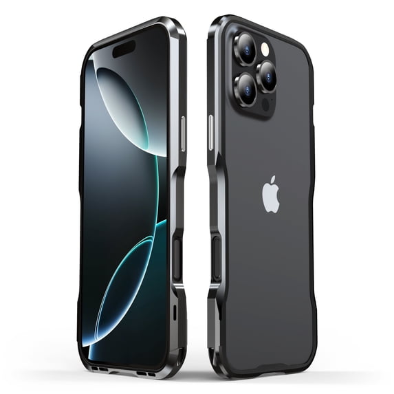 Metal Bumper Case for iPhone 16 Pro, Aluminum Alloy Metal Frame Bumper Slim Cool No Back Design Not Affect Signal Fast Heat Dissipation For iPhone 16 Pro,Black