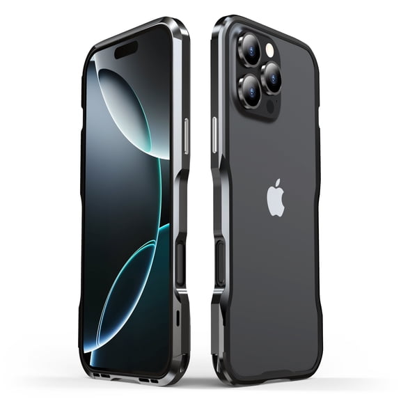 Metal Bumper Case for iPhone 16 Pro, Aluminum Alloy Metal Frame Bumper Slim Cool No Back Design Not Affect Signal Fast Heat Dissipation For iPhone 16 Pro,Black