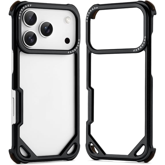 Metal Bumper Case for iPhone 17 Pro Max, Aluminum Alloy Frame Hollow Back Design Compatible with Magsafe, Minimalist Slim Shockproof Cool Cover Hard Shell, Raised Edge Protection,