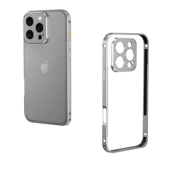 Metal Bumper Phone Case For iPhone 13,No Back Design,Ultra Slim Shockproof Anti-Fall Protection,With Lens Protector,Raised Edge Protection,Rugged Durable Phone Case Cover,Silver
