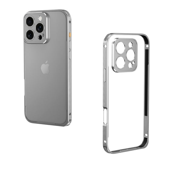 Metal Bumper Phone Case For iPhone 15 Pro,No Back Design,Ultra Slim Shockproof Anti-Fall Protection,With Lens Protector,Raised Edge Protection,Rugged Durable Phone Case Cover,Silver