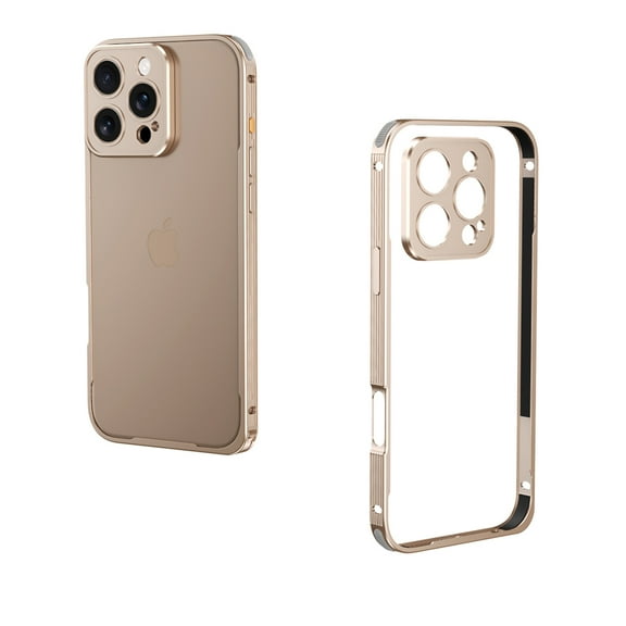 Metal Bumper Phone Case For iPhone 16 Pro,No Back Design,Ultra Slim Shockproof Anti-Fall Protection,With Lens Protector,Raised Edge Protection,Rugged Durable Phone Case Cover,Gold