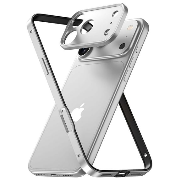 Metal Bumper Phone Case For iPhone 16,With Camear Lens Protector,Metal Frame with Soft Inner Bumper,Ultra Slim No Back Design,Metal Bumper Frame Slim Hard Rugged Phone Case,Silver