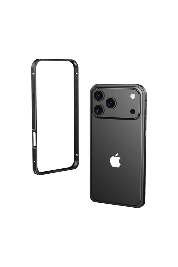 Metal Bumper Phone Case For iPhone 17 Pro,Slim Metal Frame Backless Fast Heat Dissipation,Ultra Slim Shockprood Anti-fall Protection,No Back Design,Rugged Thin Fit Phone Case,Black