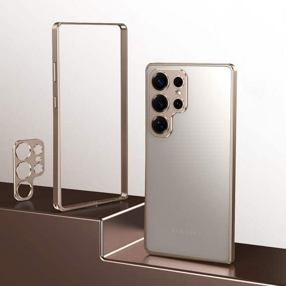 Metal Bumper for Samsung Galaxy S25 with Camera Lens Protection, Aluminum Shockproof Drop Protective Frame Minimalist Bumper Shell Heat Dissipation for Samsung Galaxy S25, Desertgold