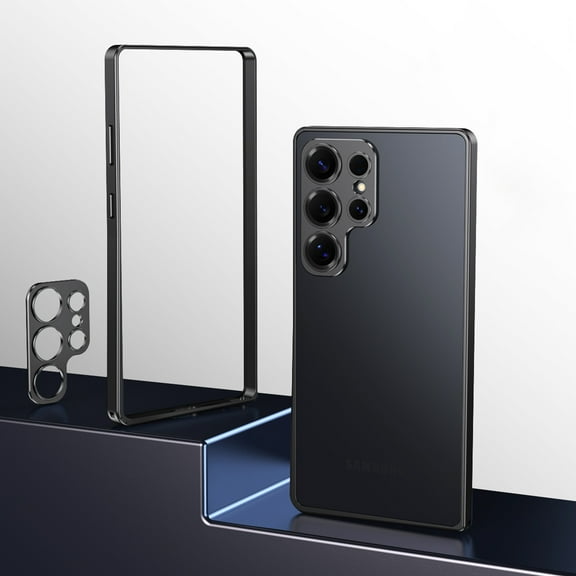 Metal Bumper for Samsung Galaxy S25 Ultra with Camera Lens Protection, Aluminum Shockproof Drop Protective Frame Minimalist Bumper Shell Heat Dissipation for Samsung Galaxy S25 Ultra, Black