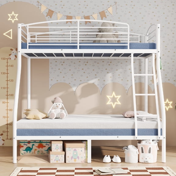 Metal Bunk Bed Frame , Space-Efficient Heavy Duty Sleeping Furniture Equipped with Built-In Ladder & Safety Guardrails, Soft Rounded Corners Perfect for Dormitories & Compact Bedro