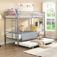 thumbnail image 1 of Twin Over Twin Metal Bunk Beds with Trundle Bed, UHOMEPRO Heavy Duty Bunkbed with Safety Guard Rails, 2 Ladders, Durable Bunk Beds Twin Over Twin Size for Kids Teens, Dorm Room Bedroom, Silver, 1 of 12