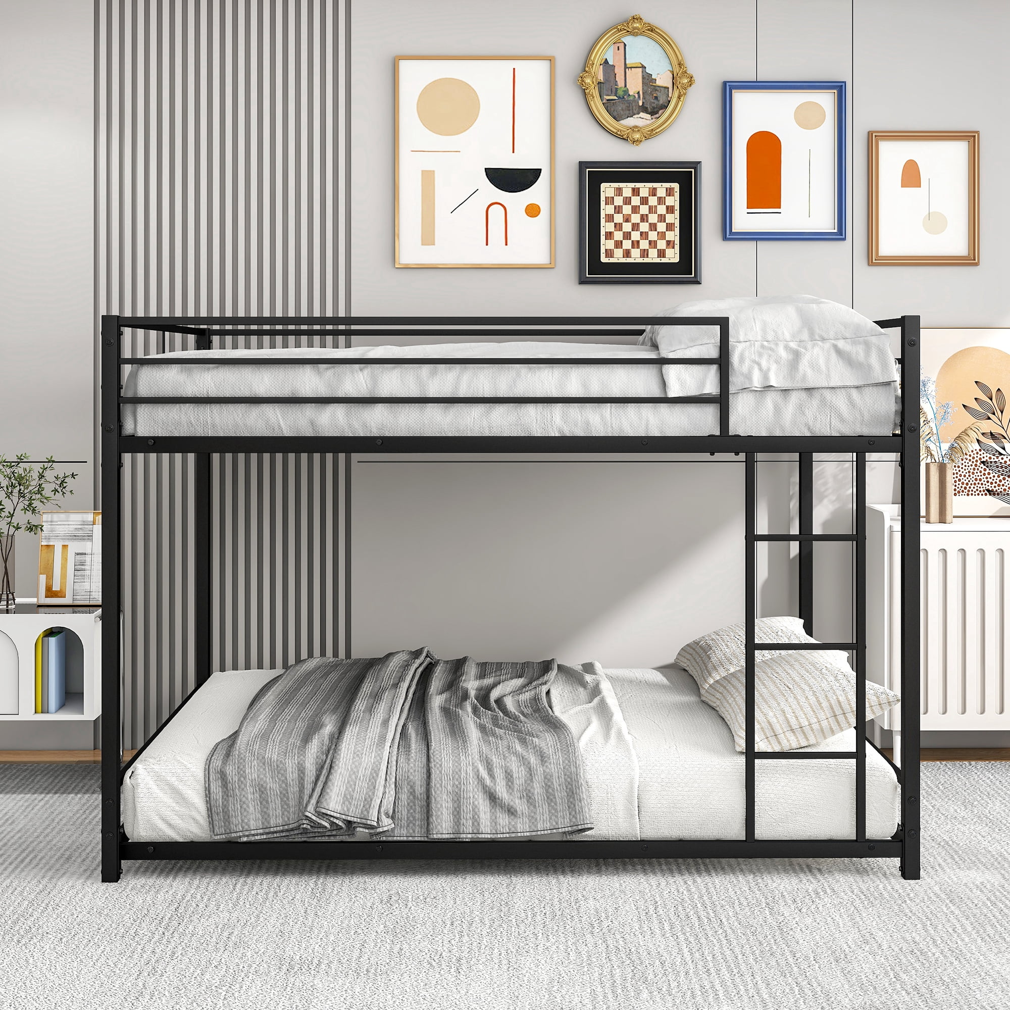 Metal Bunk Bed Full Over Full, Bunk Bed Frame with Safety Guard Rails