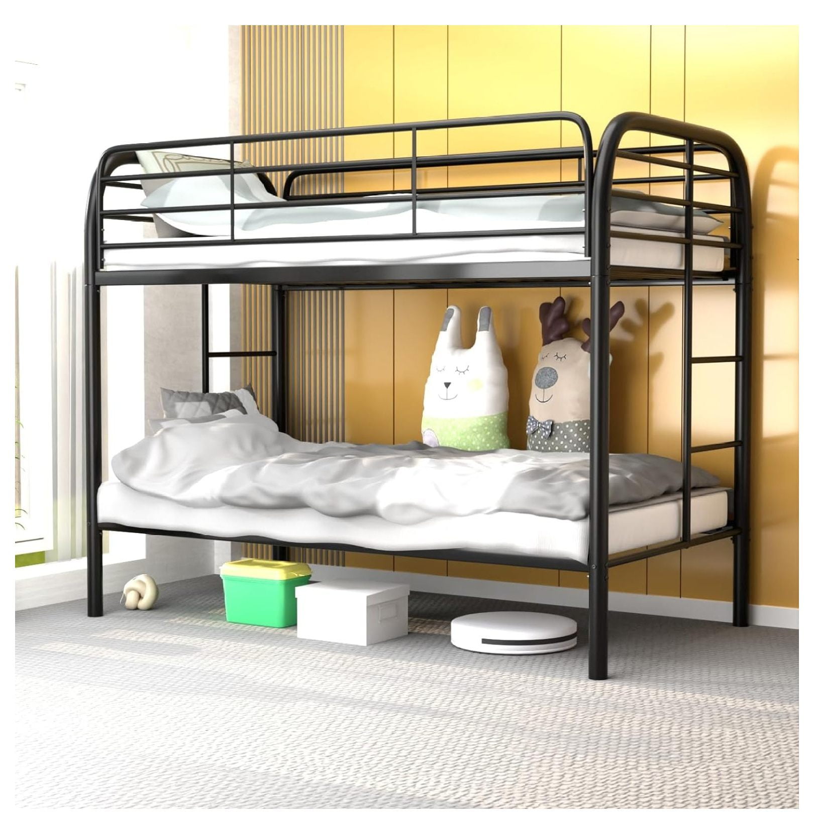 Metal Bunk Bed Over Size, Kids Bunk Beds with Side Ladders & Safety