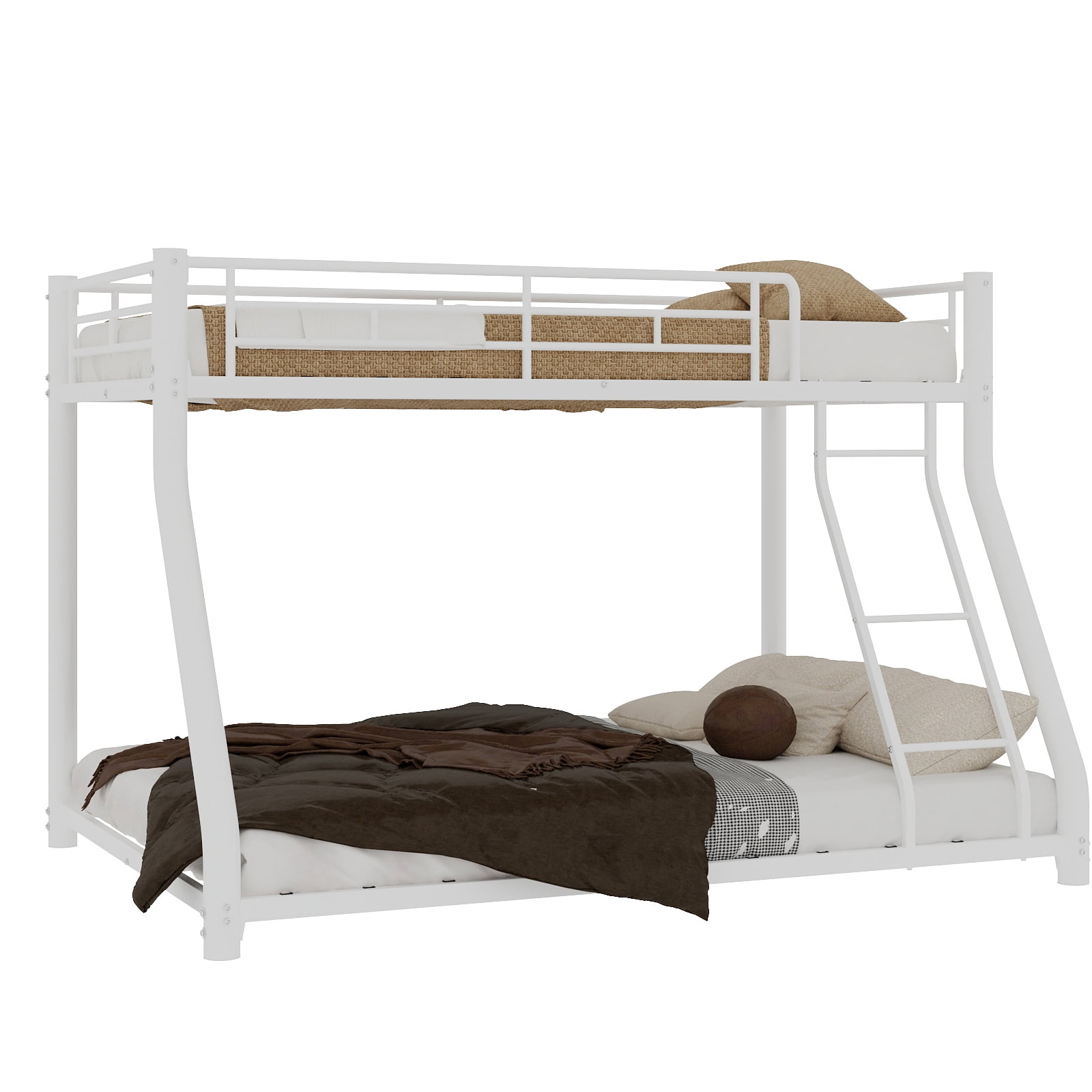 Metal Bunk Bed Twin Over Full Size with Removable Stairs, Heavy Duty Sturdy Frame with 12" Under-Bed Storage for Teen & Adults, Teens, No Box Spring Needed, White