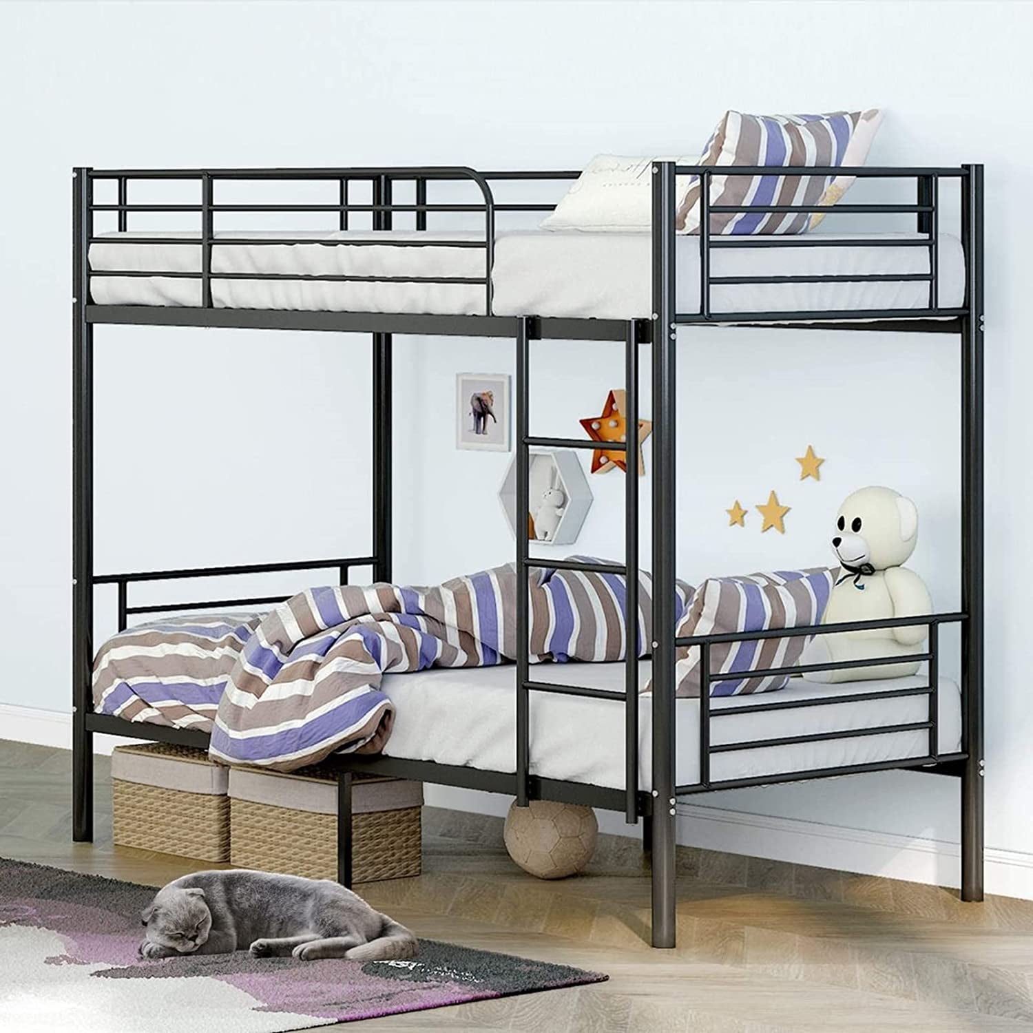 Metal Bunk Bed Twin Over Twin Twin Bunk Beds with Removable Ladder and