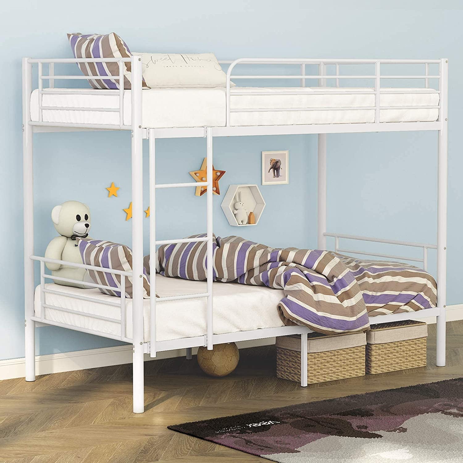 Metal Bunk Bed Twin Over Twin Twin Bunk Beds with Removable Ladder and