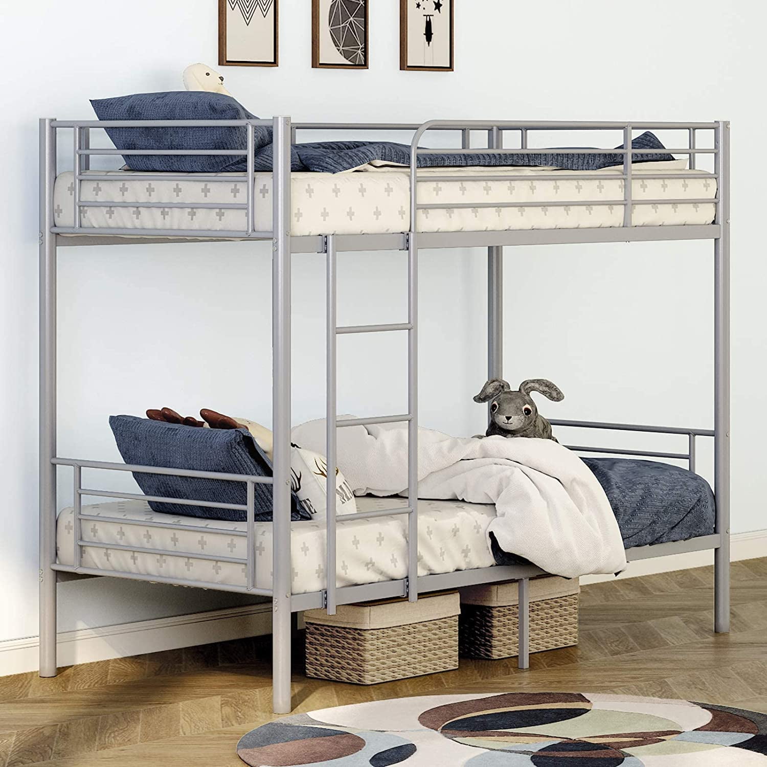 Metal Bunk Bed Twin Over Twin Twin Bunk Beds with Removable Ladder and