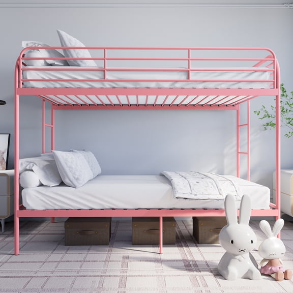 Metal Bunk Bed Twin Over Twin, Industrial Bunkbeds Heavy Duty Bed with Safety Guard Rails and Space-Saving Design, Iron Bed