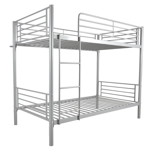 Metal Bunk Bed Twin Over Twin with Ladder, Heavy Duty Sturdy Bunk Bed with Safety Guard Rails, Noise Free, No Boxing Spring Needed, Gray