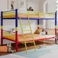 thumbnail image 1 of Metal Bunk Bed Twin Over Twin, Bunk Bed Full Over Full with Safety Guardrail, Space-Saving Bed Frame Noise Free, No Boxing Spring Needed for Bedroom, Colorful, 1 of 7