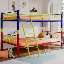 Metal Bunk Bed Twin Over Twin, Bunk Bed Full Over Full with Safety Guardrail, Space-Saving Bed Frame Noise Free, No Boxing Spring Needed for Bedroom, Colorful