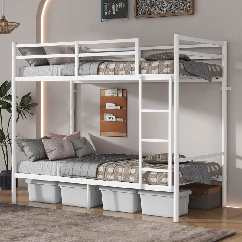 Metal Bunk Bed Twin Over Twin, Heavy-Duty Steel Bunk Bed with 14.29" High Guardrails, 19 Metal Slats per Bunk, 400+ lbs Weight Capacity, Under-Bed Storage, for Kids, Teens & Adults