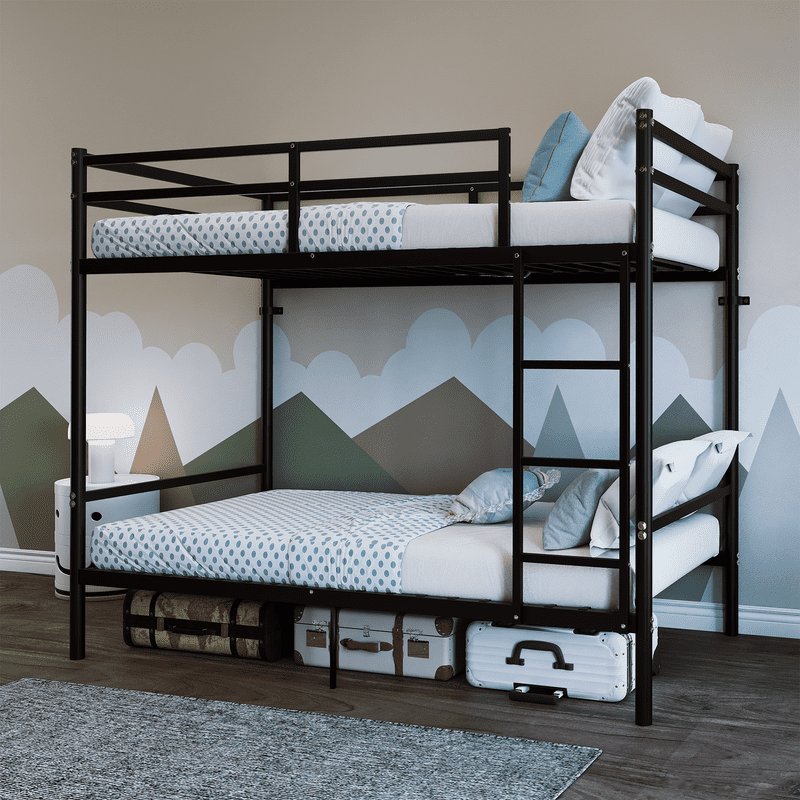 Metal Bunk Bed Twin Over Twin, Heavy-Duty Steel Bunk Bed with 14.29" High Guardrails, 19 Metal Slats per Bunk, 400+ lbs Weight Capacity, Under-Bed Storage, for Kids, Teens & Adults