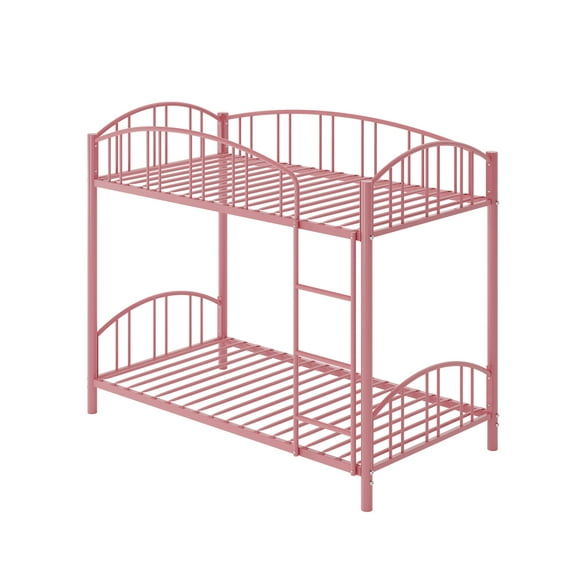 Metal Bunk Bed, Twin over Twin with Heightened Arched Guardrail & Safety Ladder, Sturdy Steel Frame for Home & School, Easy Assembly, in Black, Pink, Gold