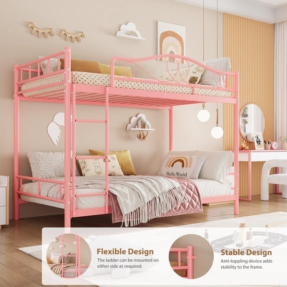 Metal Bunk Bed Twin Over Twin, Industrial Bunkbeds Heavy Duty Bed with Safety Guard Rails and Space-Saving Design, Noise Free, No Box Spring Needed, Steel Bed for School, Bedroom