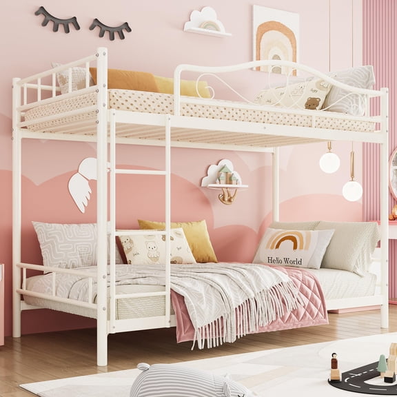 Metal Bunk Bed Twin Over Twin, Industrial Bunkbeds Heavy Duty Bed with Safety Guard Rails and Space-Saving Design, Noise Free, No Box Spring Needed, Steel Bed for School, Bedroom