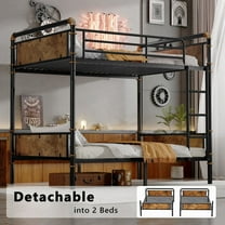 Metal Bunk Bed Twin XL over Twin XL, Convertible Twin Bunk Beds for Teens Adults, Space-Saving No Box Spring Needed Easy Assembly (Vintage Brown)