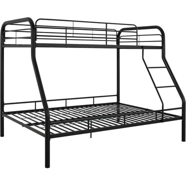 Metal Bunk Bed, Twin over Full, Heavy Duty with Guardrails for Kids, Black