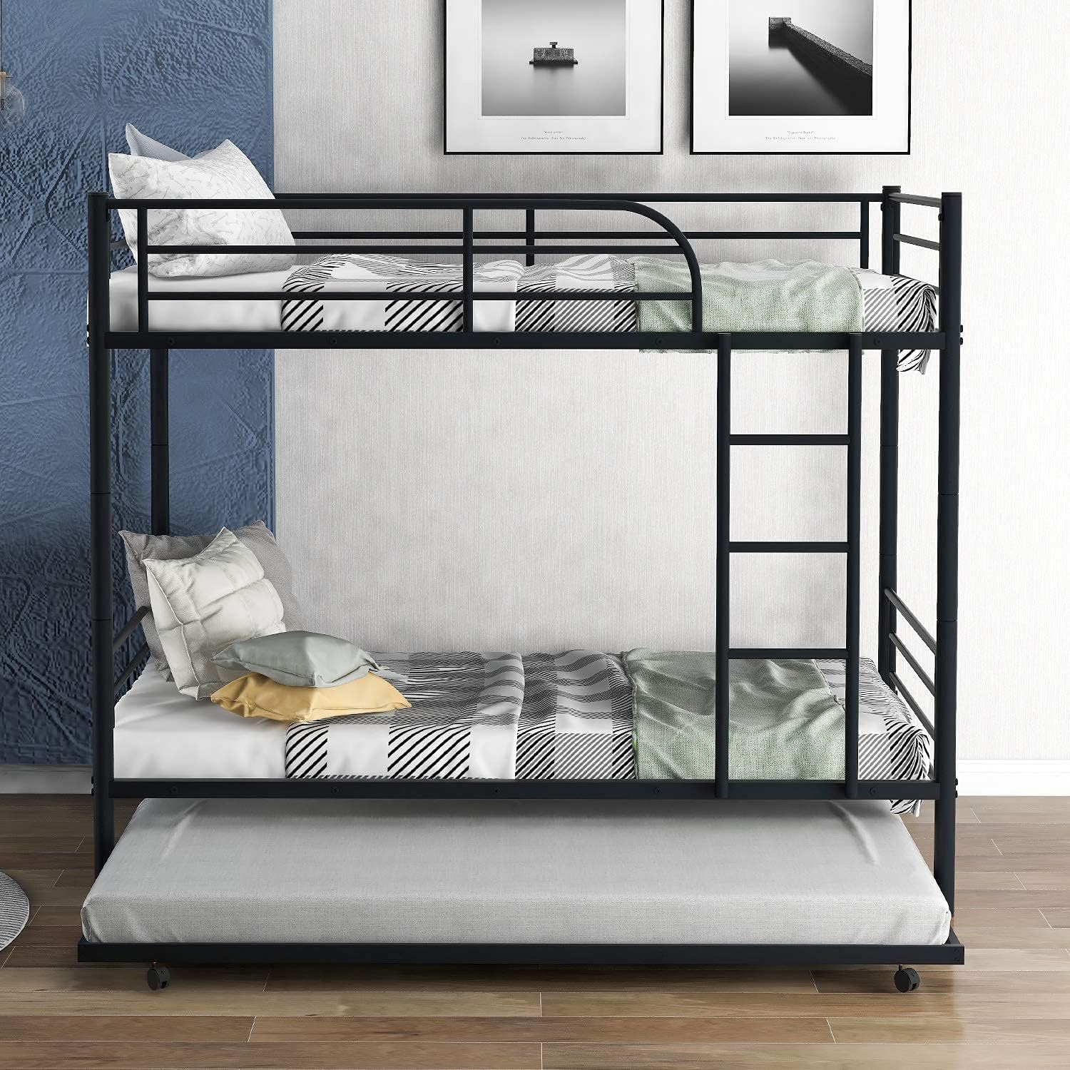 Metal Bunk Bed With Trundle, Over Beds Can Be Divided Into Two Beds