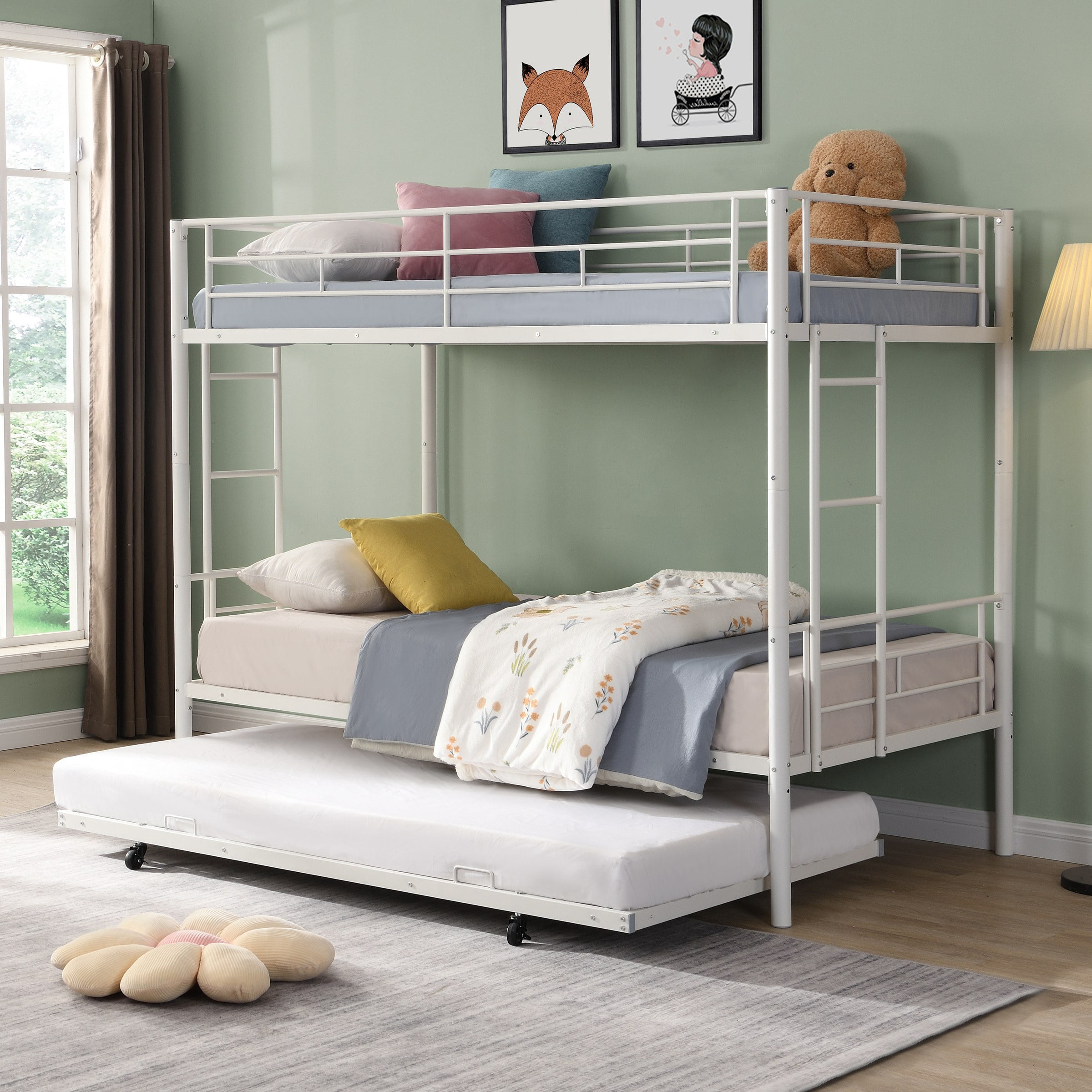 Metal Bunk Bed With Trundle White