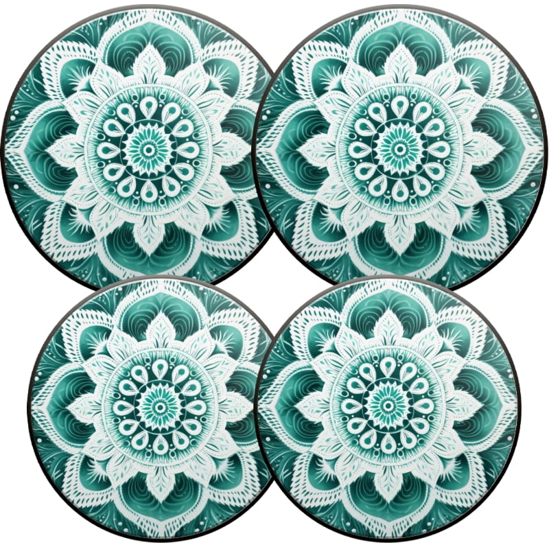 Metal Burner Covers for Electric Stove, Turquoise Mandala with Intricate White Patterns Durable Round Gas Stove Burner Covers Set of 4, 8 Inches and 10 Inches