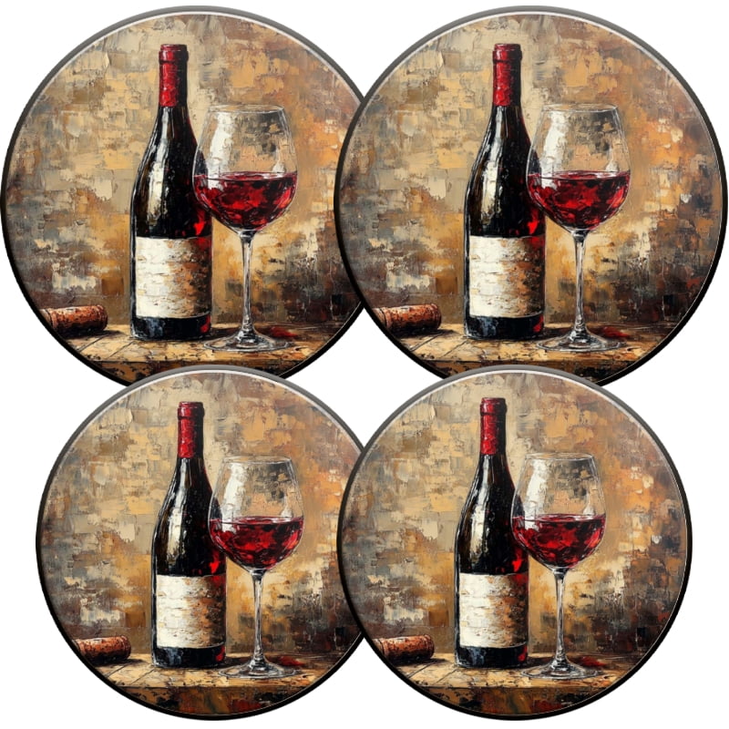 Metal Burner Covers for Electric Stove, Vintage Wine Bottle and Glass Durable Round Gas Stove Burner Covers Set of 4, 8 Inches and 10 Inches