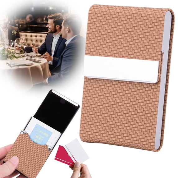 Metal Business Card Holder Stainless Steel & Pu Leather, Anti-Scratch Card Case, for Business Id Bank Cards, Also Money Clip, Beige
