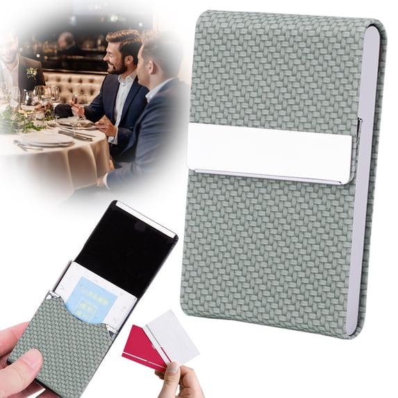 Metal Business Card Holder Stainless Steel & Pu Leather, Anti-Scratch Card Case, for Business Id Bank Cards, Also Money Clip, Light Green