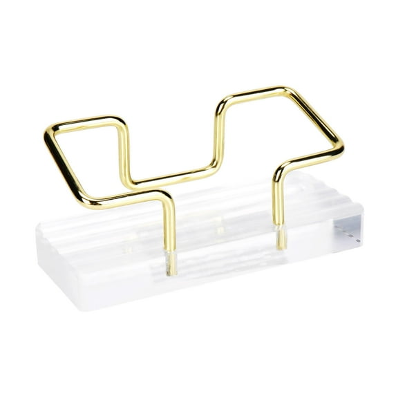 Metal Business Card Stand Holder Gold with Clear Acrylic Base for Office Desk, Wired Line Sleek Small Business Name Card Calling Card Display Stand