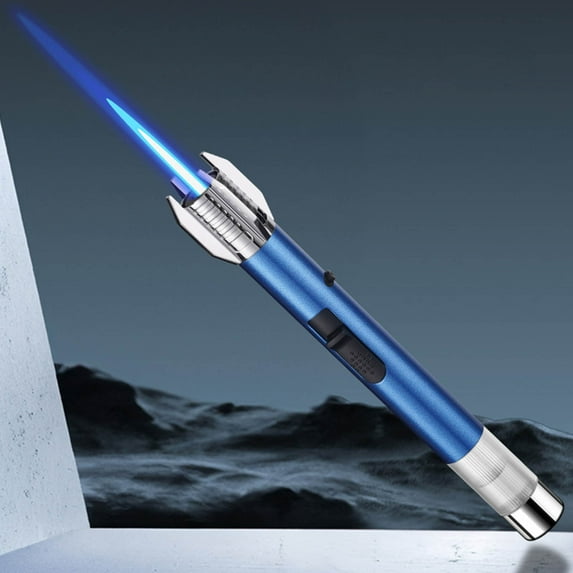 Metal Butane Torch Lighter | High-Pressure Direct Blue Flame | 1300°F Ceramic Heat Insulation | Adjustable Flame | Transparent 20ML Gas Tank | Refillable | Outdoor Barbecue Kitchen Cooking Tool |