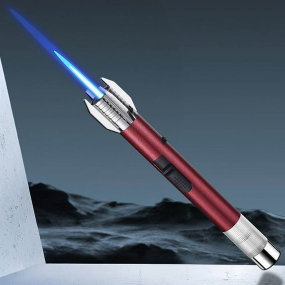 Metal Butane Torch Lighter | High-Pressure Direct Blue Flame | 1300°F Ceramic Heat Insulation | Adjustable Flame | Transparent 20ML Gas Tank | Refillable | Outdoor Barbecue Kitchen Cooking Tool |