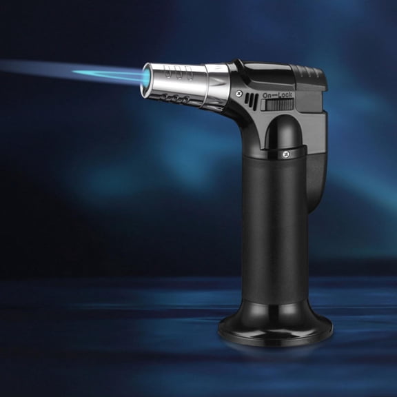 Metal Butane Torch Refillable Kitchen Torch Lighter with Adjustable Flame Safety Lock,High Temperature Resistance Strong Jet,for BBQ Grilling Baking Creme Brulee Resin(Black)