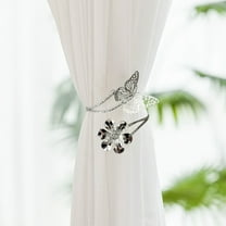 Metal Butterfly Curtain Tieback with Floral Accent in Gold or Silver for Window Drapery Holdback and Home Decor